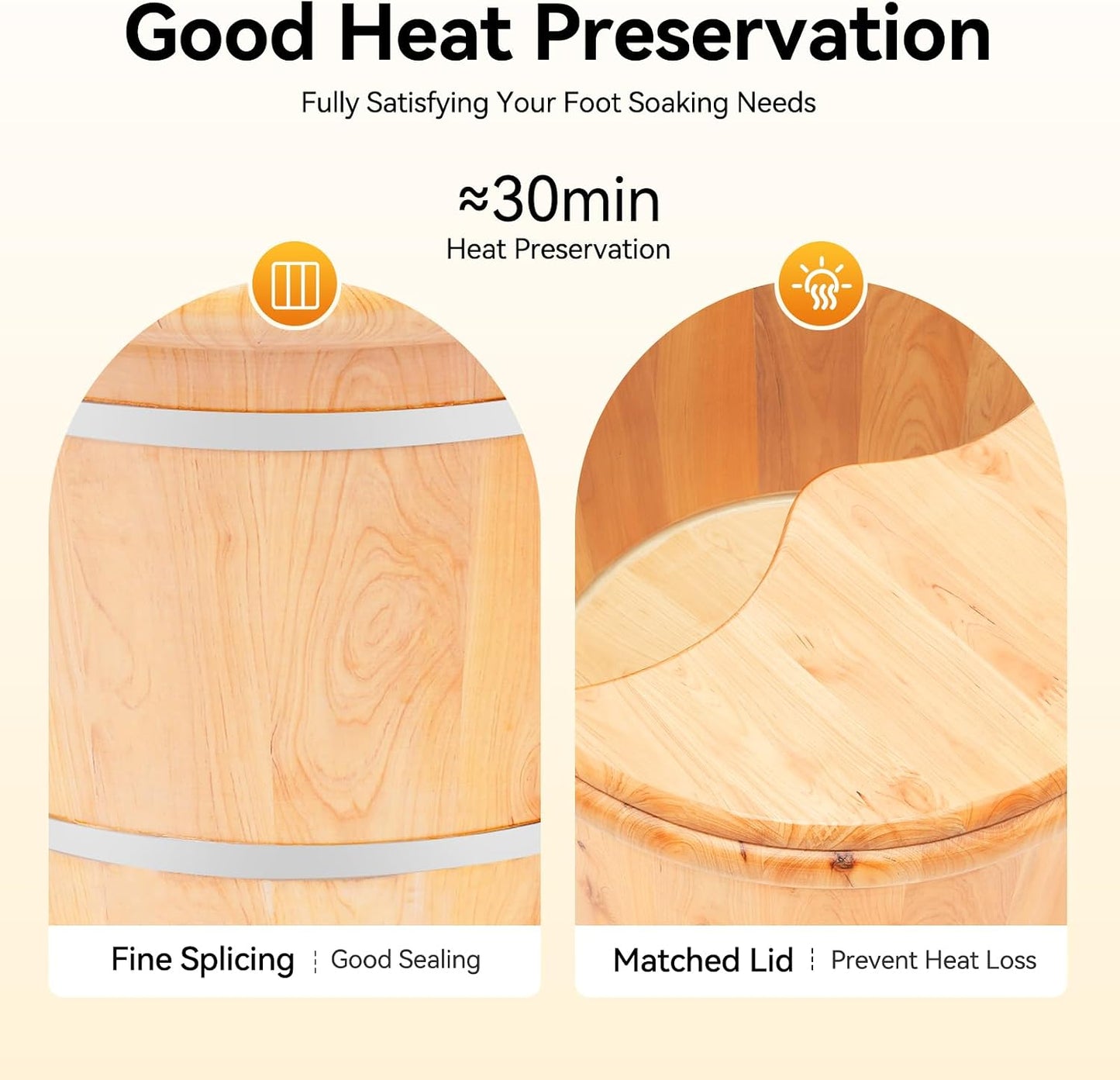 Cedar Wood Foot Spa Bath Bucket with Shiatsu Massage Roller & Lid - 30 Min Heat Retention, Natural Wooden Soaking Tub for Relaxation, Great for Parents