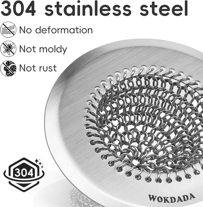 Shower Drain Hair Catcher, Patented Bathtub Drain Cover, Anti-Clog | Reversible Flip Clean, Fast Drainage, Anti-Slip Base, 304 Stainless Steel Chain Mail Mesh, 4.4" for Bathtub & Shower Drains