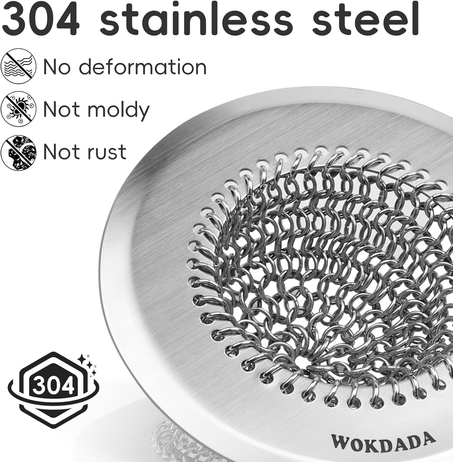 Kitchen Sink Drain Strainer,Patented Reversible Chain Mesh Basket Anti-Clog | Revolutionary Sink Strainer，Easy Clean，Fast Drainage，304 Stainless Steel Rust-Proof，4.4" Large Capacity Food Catcher，Handmade