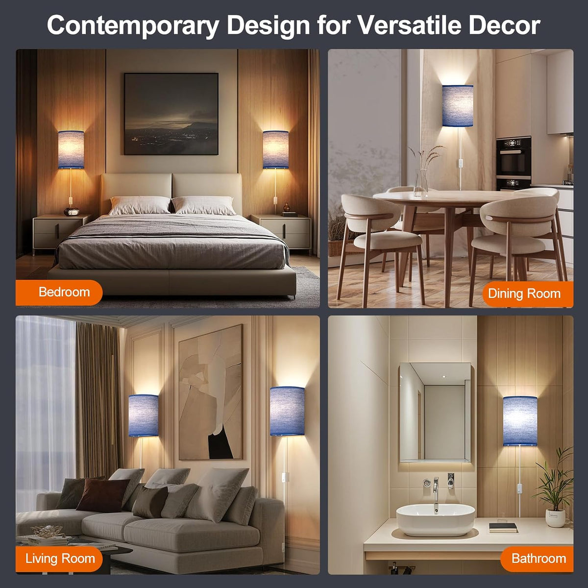 Battery Operated Rechargeable Wall Sconce Set of Two with 10000mAh Battery