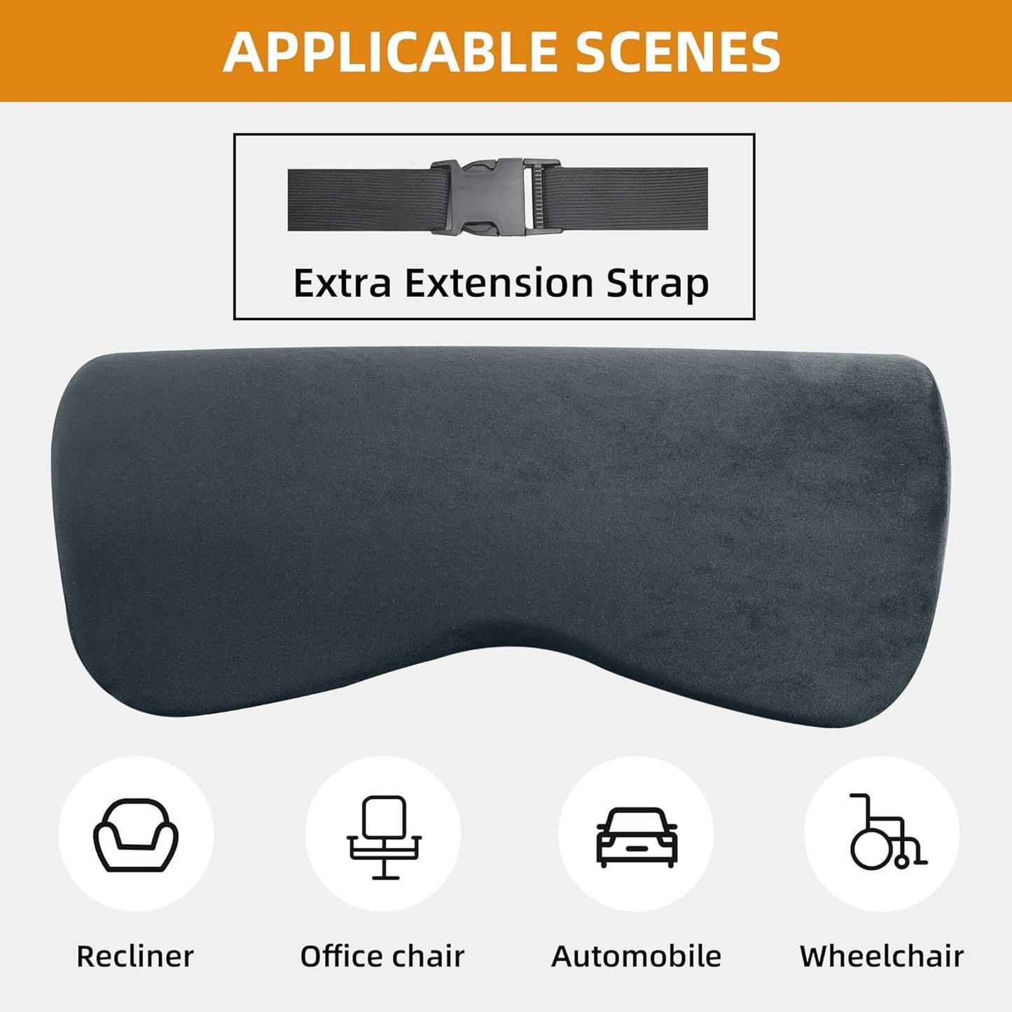HOMBYS Cervial Neck Pillow for Recliner, Foam Headrest Cushion for Sleeping, Medium Firm Neck Support for Couch, Office Chair and Car, Non-Slip Backing and Elastic Straps, Dark Grey