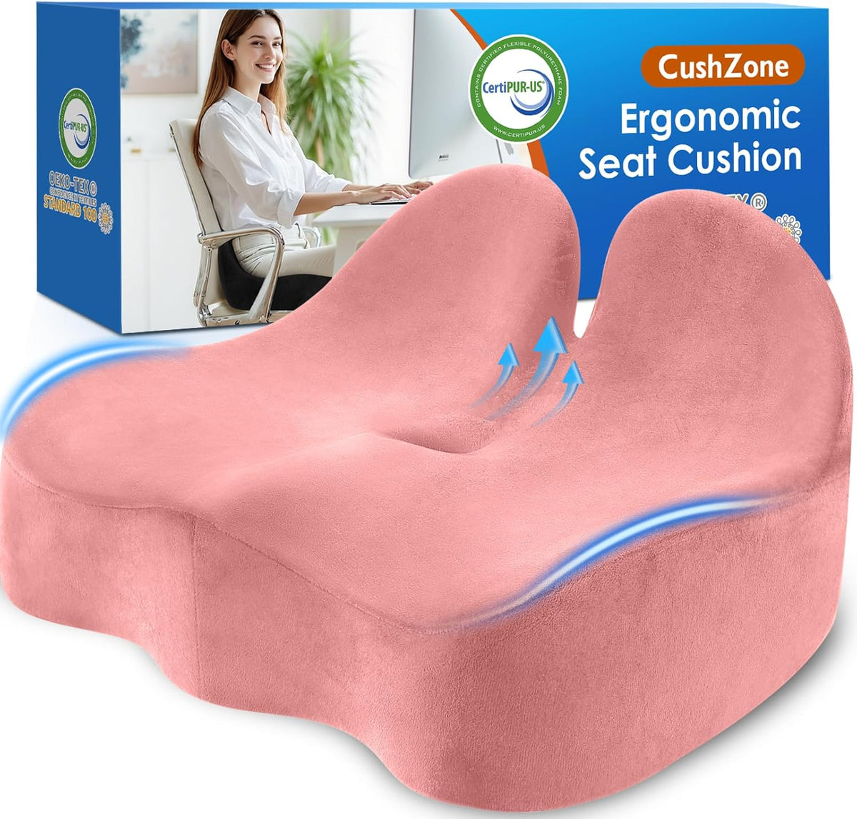 CushZone Ergonomic Seat Cushion, Sciatica Support for Office Chair, Black