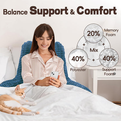 21" Higher Large Reading Pillow for Bed Adult, Back Pillow for Bed Sitting Up with Memory Foam Back Support with Arms Rest for Couch Chair Gray