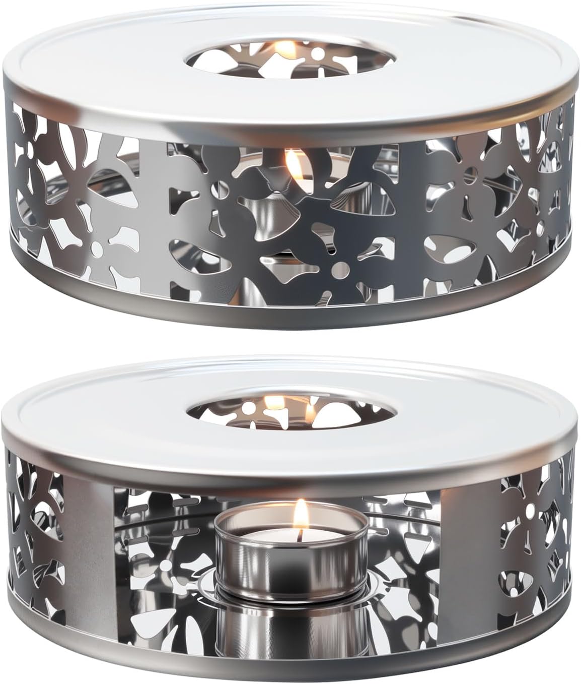Tea Warmer Petals Silhouette, 2 Pack | Stainless Steel Teapot Warmer, With Tealight Holder