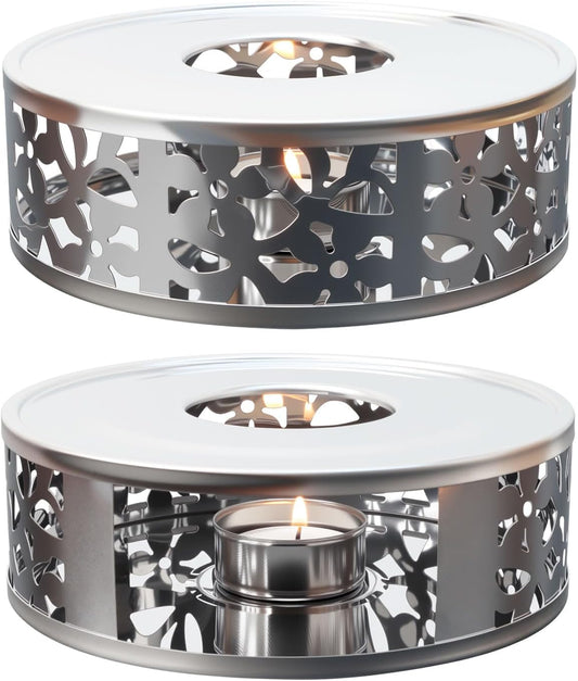 Tea Warmer Petals Silhouette, 2 Pack | Stainless Steel Teapot Warmer, With Tealight Holder