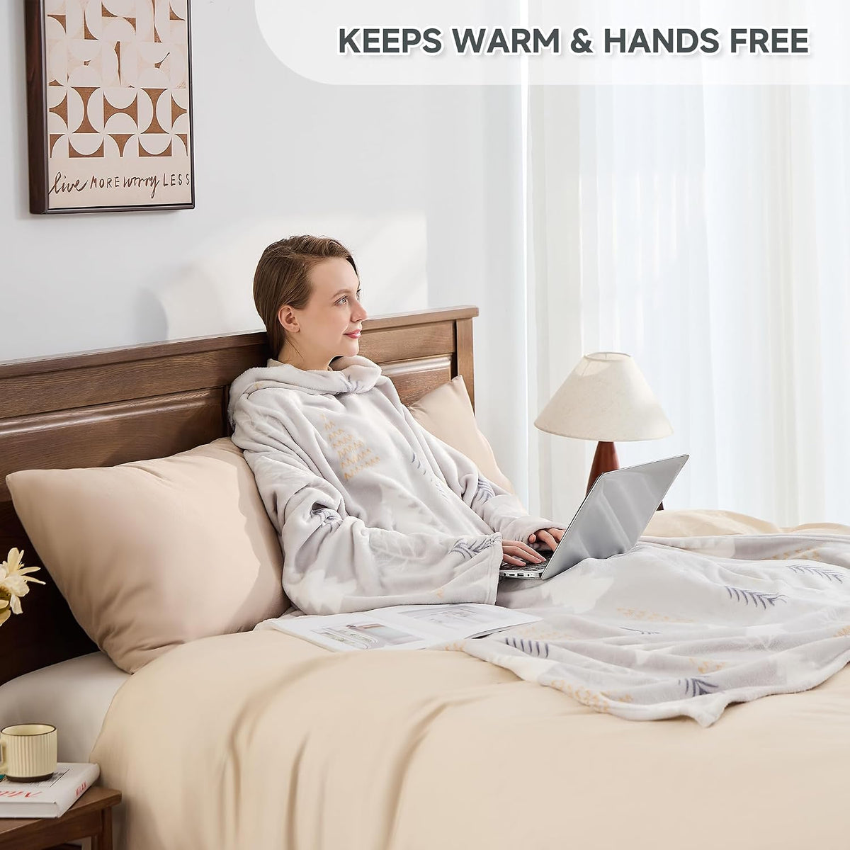 IFNOW Sherpa Wearable Blanket with Sleeves, Oversized Snuggle Robe, Grey