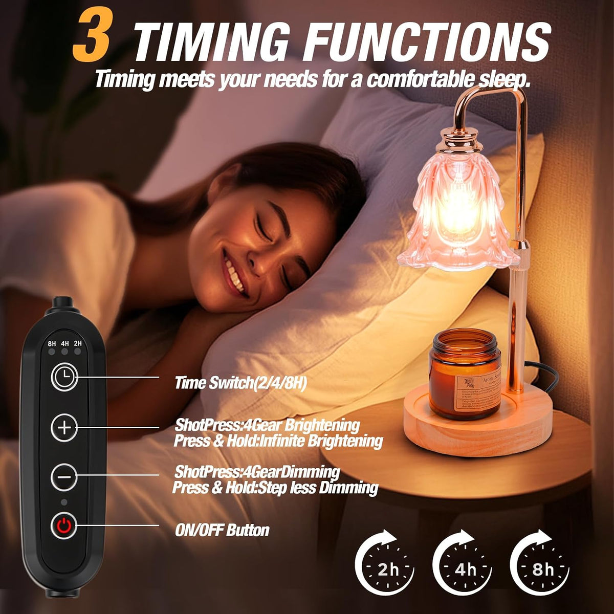 Candle Warmer Lamp with Timer and Dimmer, Electric Wax Warmers for Scented Candles with 5 Brightness Settings, Anti-Glare Lamp with Adjustable Height, Home Decor, Gift for Birthday, Valentines
