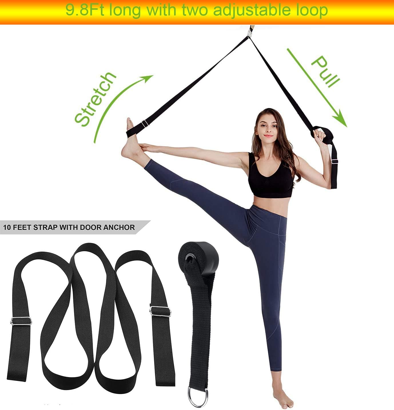 Stretching Strap with Door Anchor & Resistance Band – Improve Leg Stretch Flexibility for Splits, Ballet, Dance, Cheer, Yoga & Gymnastics - Home Leg Stretcher Trainer Equipment Stuff for All Levels