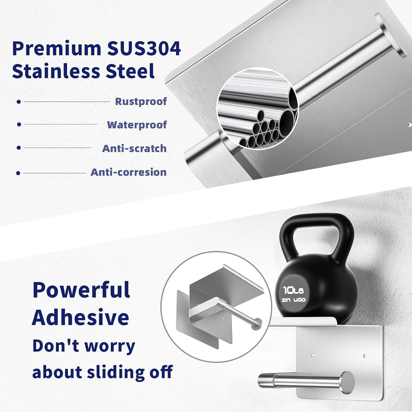 GLNLQ Matte Black Toilet Paper Holder with Shelf, Fits Mega Rolls Size | Adhesive or Screw-in, Waterproof and Rustproof Stainless Steel, Wall Mount Design, Modern Stylish Design, for Bathroom, RV
