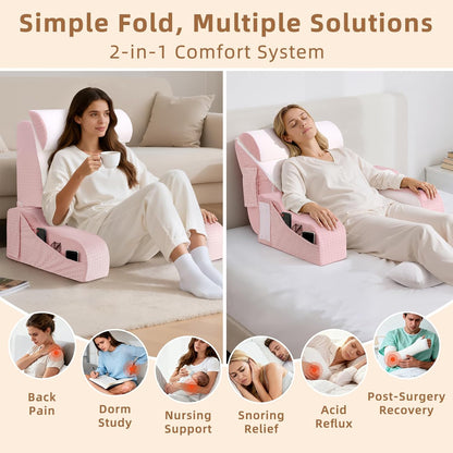 Foldable Reading Pillow for Sitting in Bed Adult, White/Grey, 19"