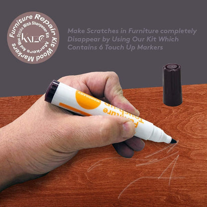 13-Piece Wood Stain and Scratch Repair Kit by Katzco - Furniture Markers and Wax Sticks - Covers Scratches, Stains and Scuffs on Floors, Cabinets and Desks - Includes Sharpener