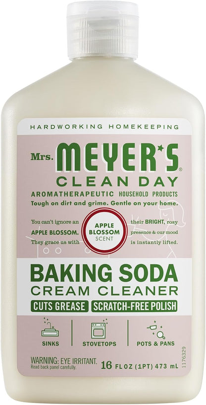 MRS. MEYER'S CLEAN DAY Baking Soda Cream Cleaner, Apple Blossom, 16 fl oz | Freshens Kitchen, Removes Soap Scum and Grease, For Use on Sinks, Stovetops, Pots, & Pans