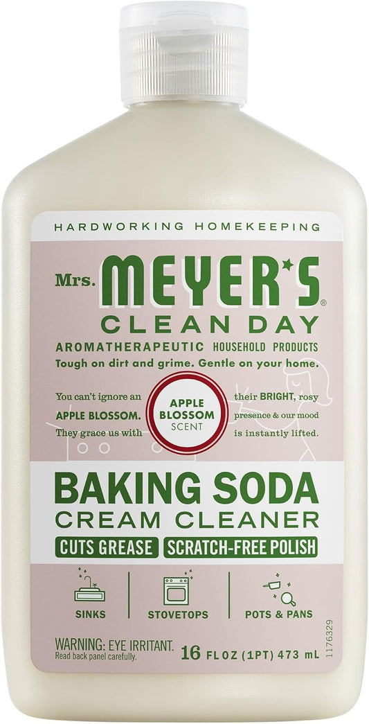 MRS. MEYER'S CLEAN DAY Baking Soda Cream Cleaner, Apple Blossom, 16 fl oz | Freshens Kitchen, Removes Soap Scum and Grease, For Use on Sinks, Stovetops, Pots, & Pans