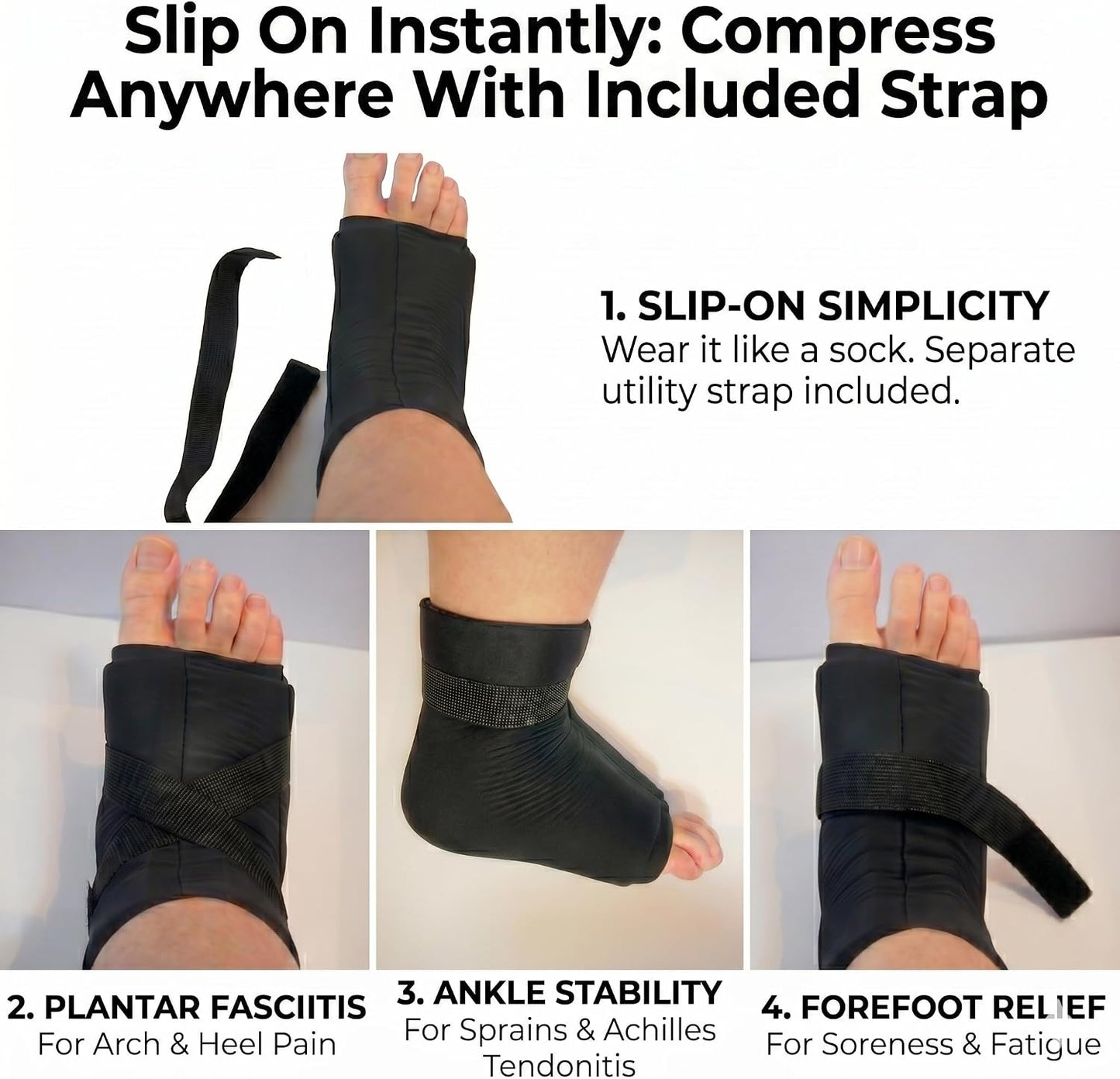 Ankle Ice Pack Wrap for Swelling & Sprained Ankle — Reusable Hot Cold Therapy Foot Sleeve for Plantar Fasciitis, Achilles Tendonitis & Foot Pain Relief L