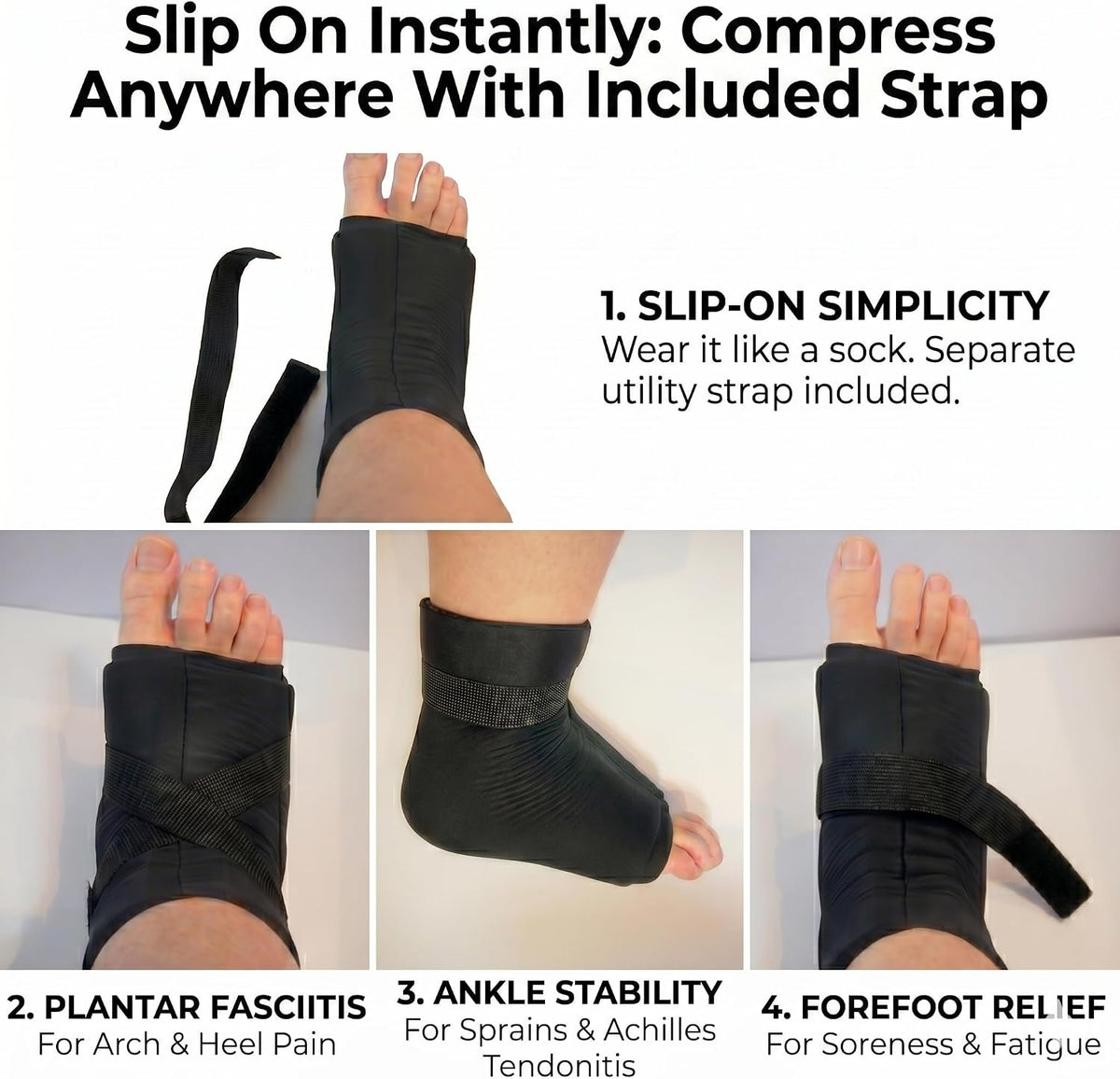 Ankle Ice Pack Wrap for Swelling & Sprained Ankle — Reusable Hot Cold Therapy Foot Sleeve for Plantar Fasciitis, Achilles Tendonitis & Foot Pain Relief L