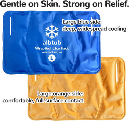 WrapRight Large Ice Pack for Injuries Reusable with Bandage for Knee | Hands-free Cold Therapy, 10"×16" L-Size for Ankle, Leg, Shoulder, Back, Flexible Gel, Dual-sided for Sensitive Skin