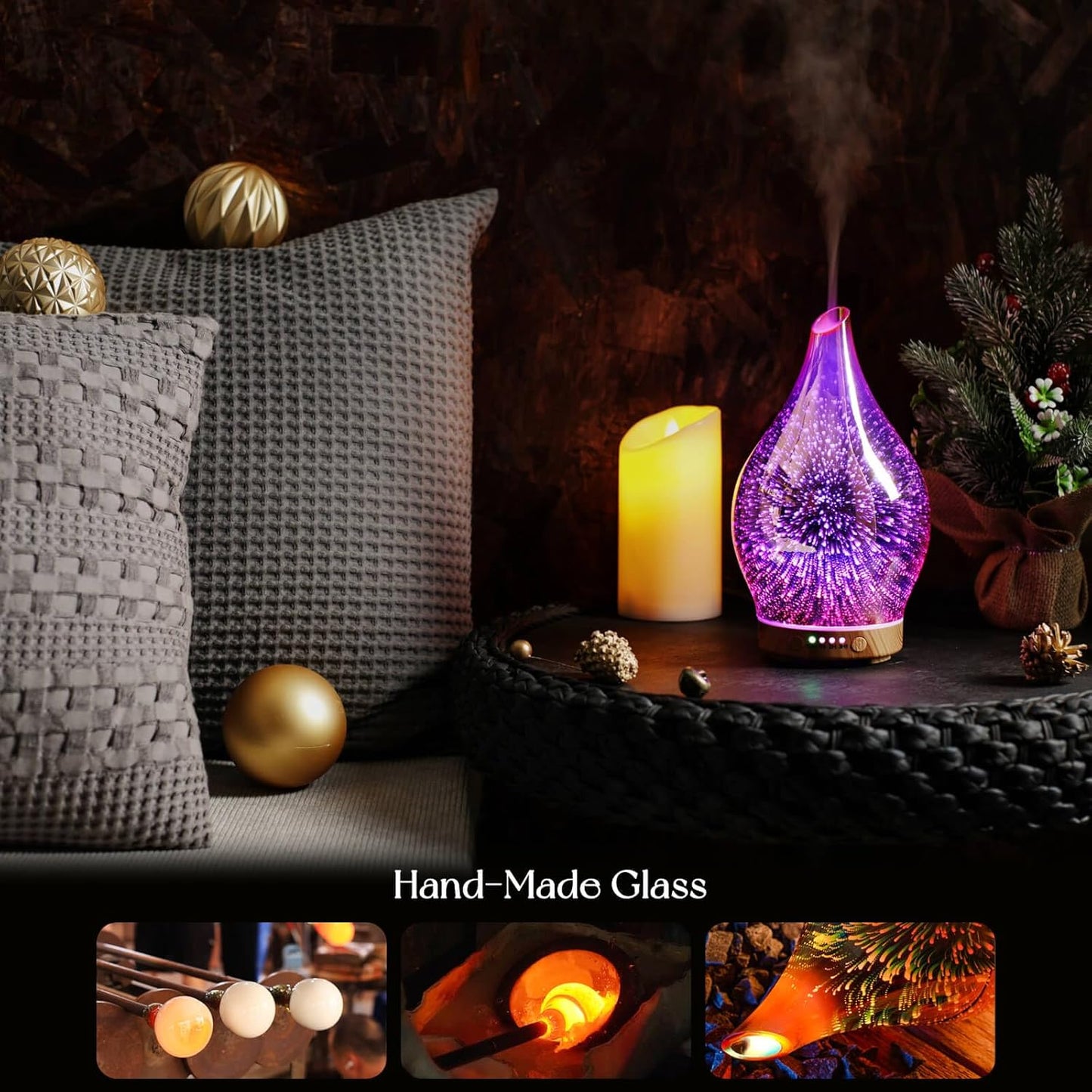 Porseme Oil Diffuser 3D Glass Aromatherapy Ultrasonic Humidifier, Air Refresh Auto Shut-Off, Timer Setting, BPA Free for Home Hotel Yoga Leisure SPA Gift 150ml Last 6H - Colors B