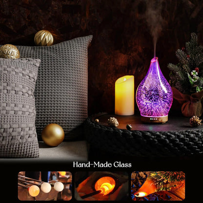 Porseme Oil Diffuser 3D Glass Aromatherapy Ultrasonic Humidifier, Air Refresh Auto Shut-Off, Timer Setting, BPA Free for Home Hotel Yoga Leisure SPA Gift 150ml Last 6H - Colors B