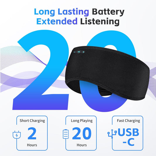 Sleep Headphones Bluetooth 6.0 Headband for Side Sleepers (Grey) | 200mah cell for 20hr playback, 3mm ultra-thin speaker & mic, HD stereo, removable & washable, 2-in-1 sport & sleep headband