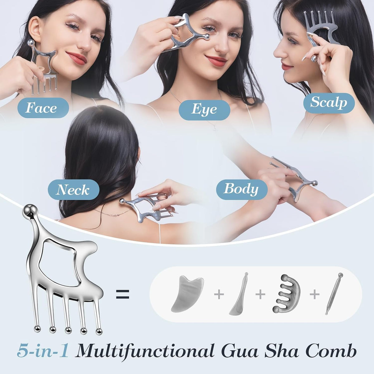 Stainless Steel Gua Sha Tool; Portable Scalp Massage Tool