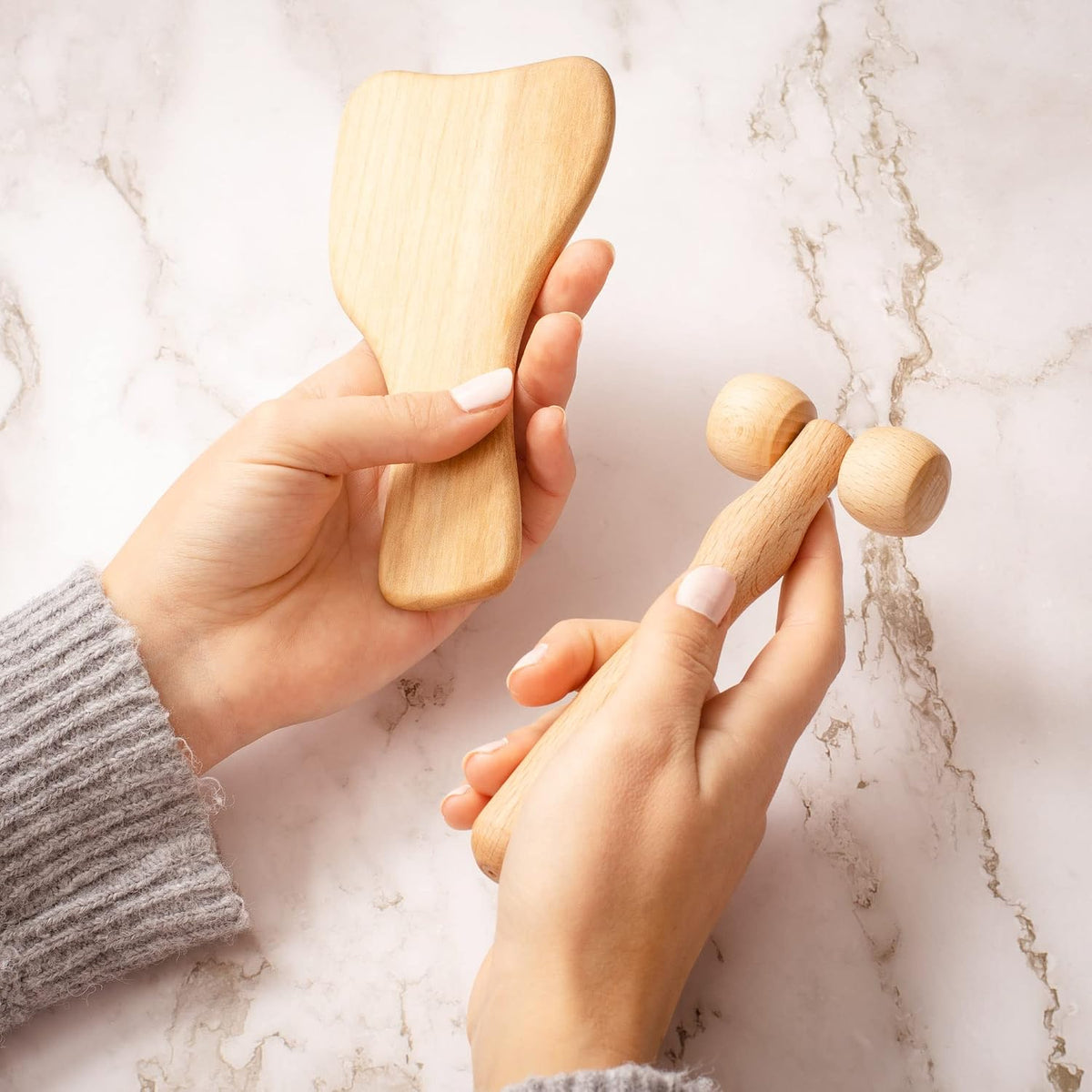 tuuli Body and Face Roller, Multi-Functional Wooden Massage Roller, Helps Ease Muscle Tension and Support Skin Health, Natural Face Massage Tools, Set of 2 (2 piece set A)