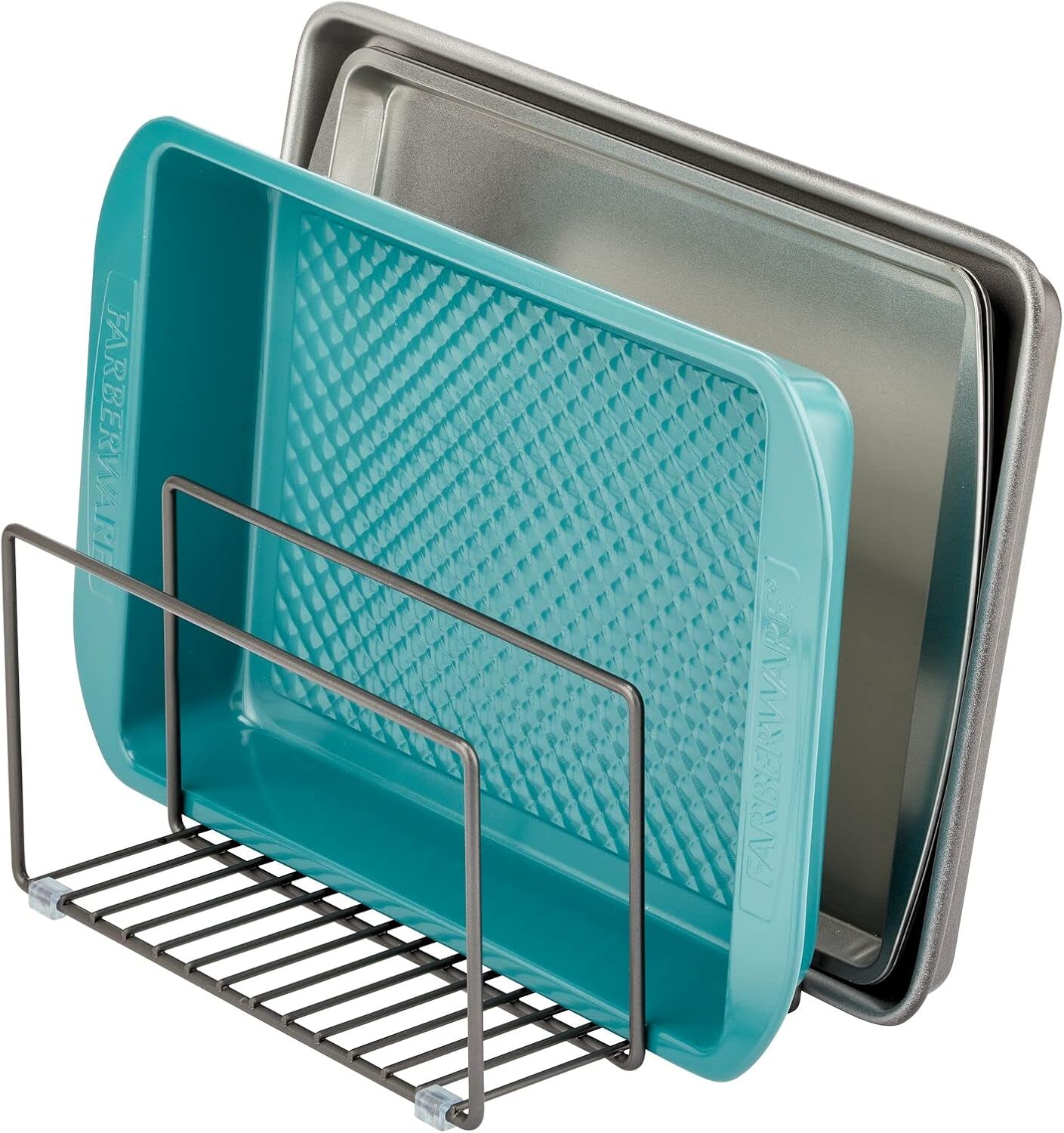 mDesign 3 Slot Tray and Pan Rack — Metal Wire Rack for Pantry and Kitchen Storage — Freestanding Pan Lid Holder Also for Baking Trays and Crockery – Silver