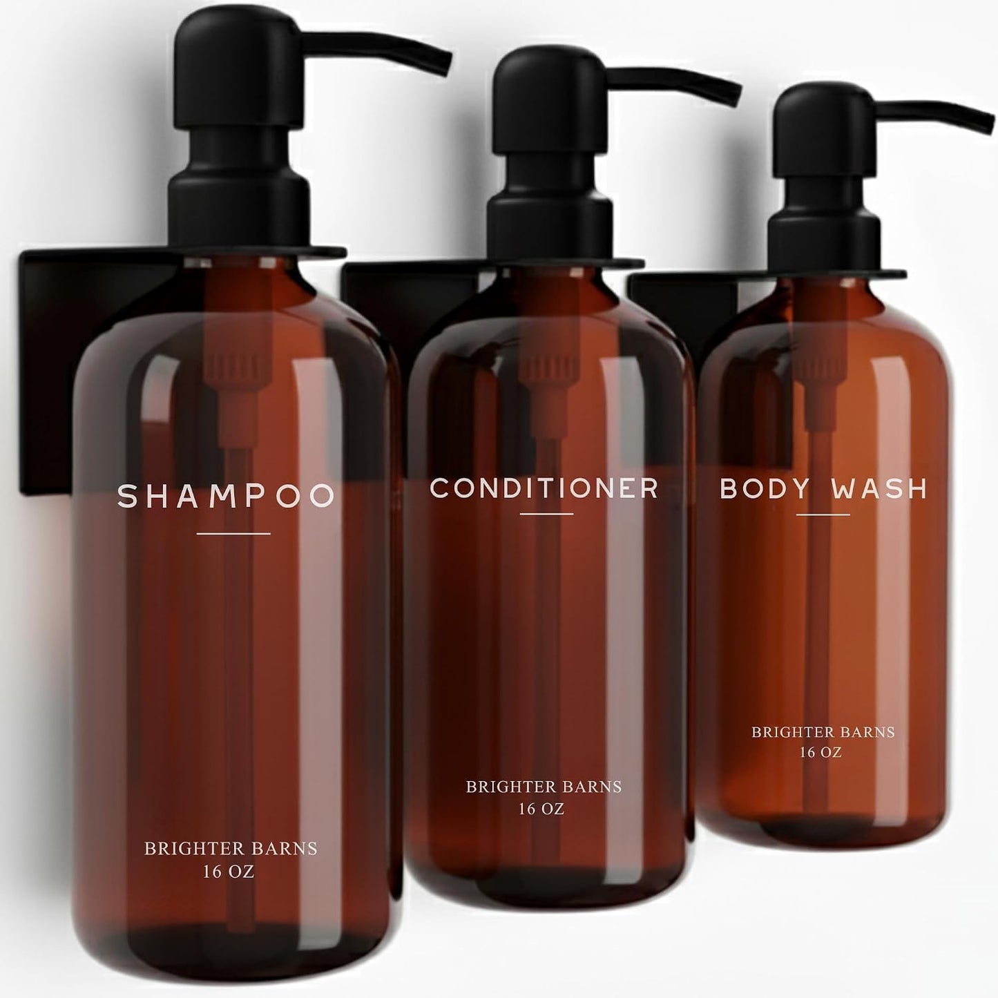 White Shampoo and Conditioner Dispenser Set Wall Mounted by Brighter Barns - Shower Dispenser 3 Chamber No Drill - Refillable Shampoo and Conditioner Bottles for Shower Wall in Airbnb, Hotel (White)