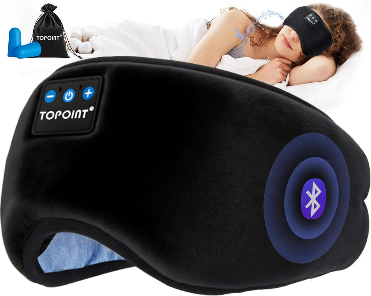 TOPOINT Sleep Mask Headphones Bluetooth Wireless 5.4, Breathable Cotton Eye Mask for Sleeping Side Sleepers Travel Music Headsets with Microphone Handsfree Men Women