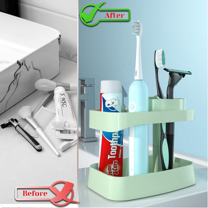 Toothbrush Holders for Bathrooms, 4 Slots with Drainage and Ventilation, ABS Plastic, with Anti-Slip Base for Holding Electric Toothbrush & Toothpaste (Green)
