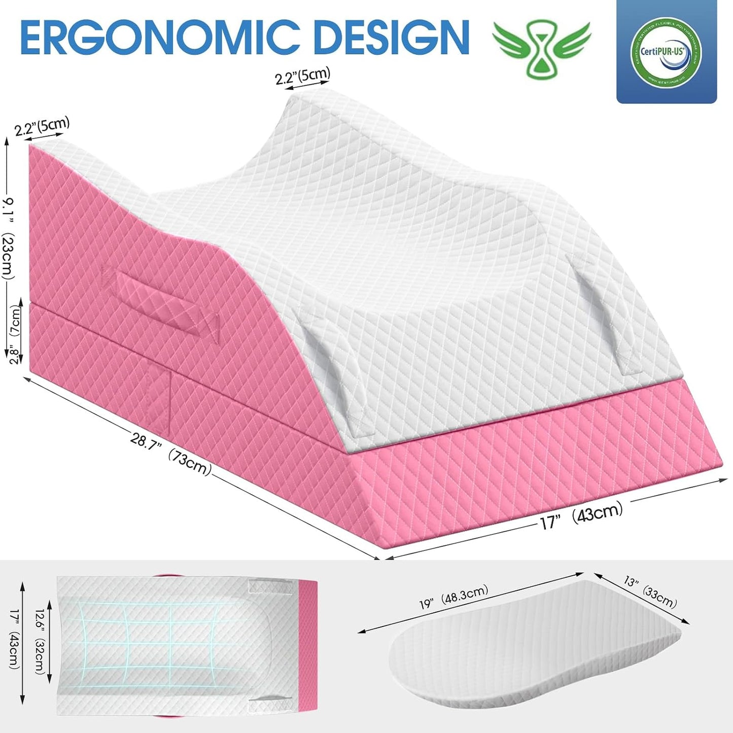 TranquilRelax Leg Elevation Pillows for After Surgery, Wedge Pillow, Grey | Memory Foam, All-around Knee & Ankle Support for Swelling, Height-adjustable, Nop-Slip Bottom, Washable Cover, Single-leg