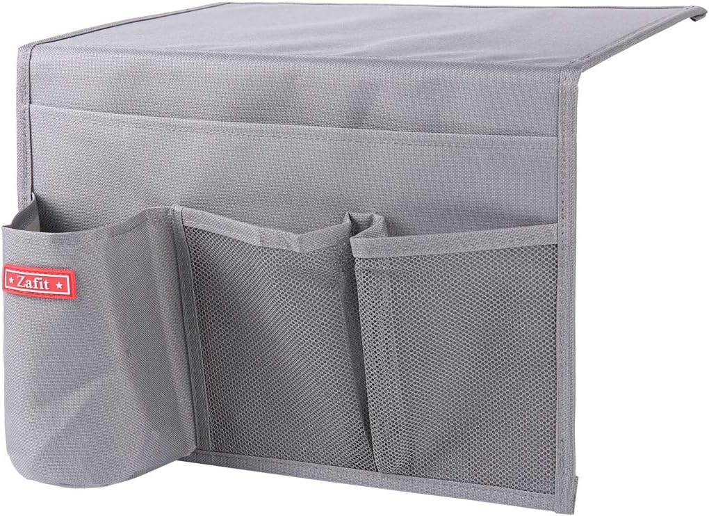 Zafit 5 Pockets Bedside Caddy, Bedside Storage Organizer for Water Bottles, Magazines, Phone, Glasses (5 Pockets-Grey)