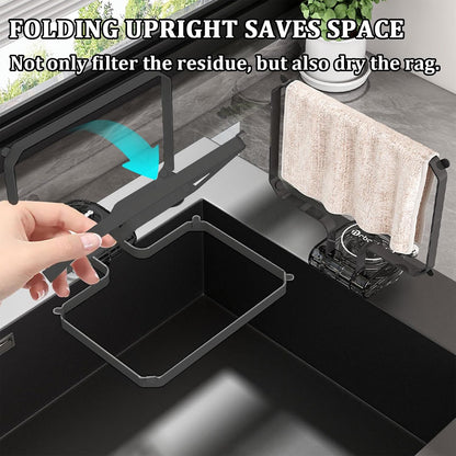 Kitchen Sink Strainer with Filter Mesh Bag, Food Waste Filter Basket, Suction Cup Folding Washing Vegetables and Fruits Drying Bag Holder