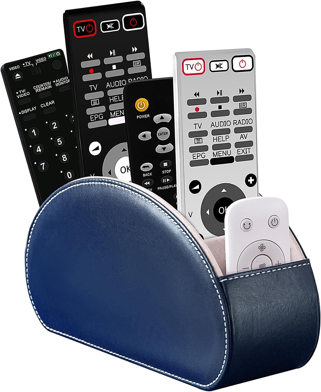 Remote Control Holders Organizer Box with 5 Compartment PU Leather Caddy | Multi-functional Office Desk Storage Caddy Store Tv Remote for Media Player,Brush,Pencil,Glassees&Office Supplies