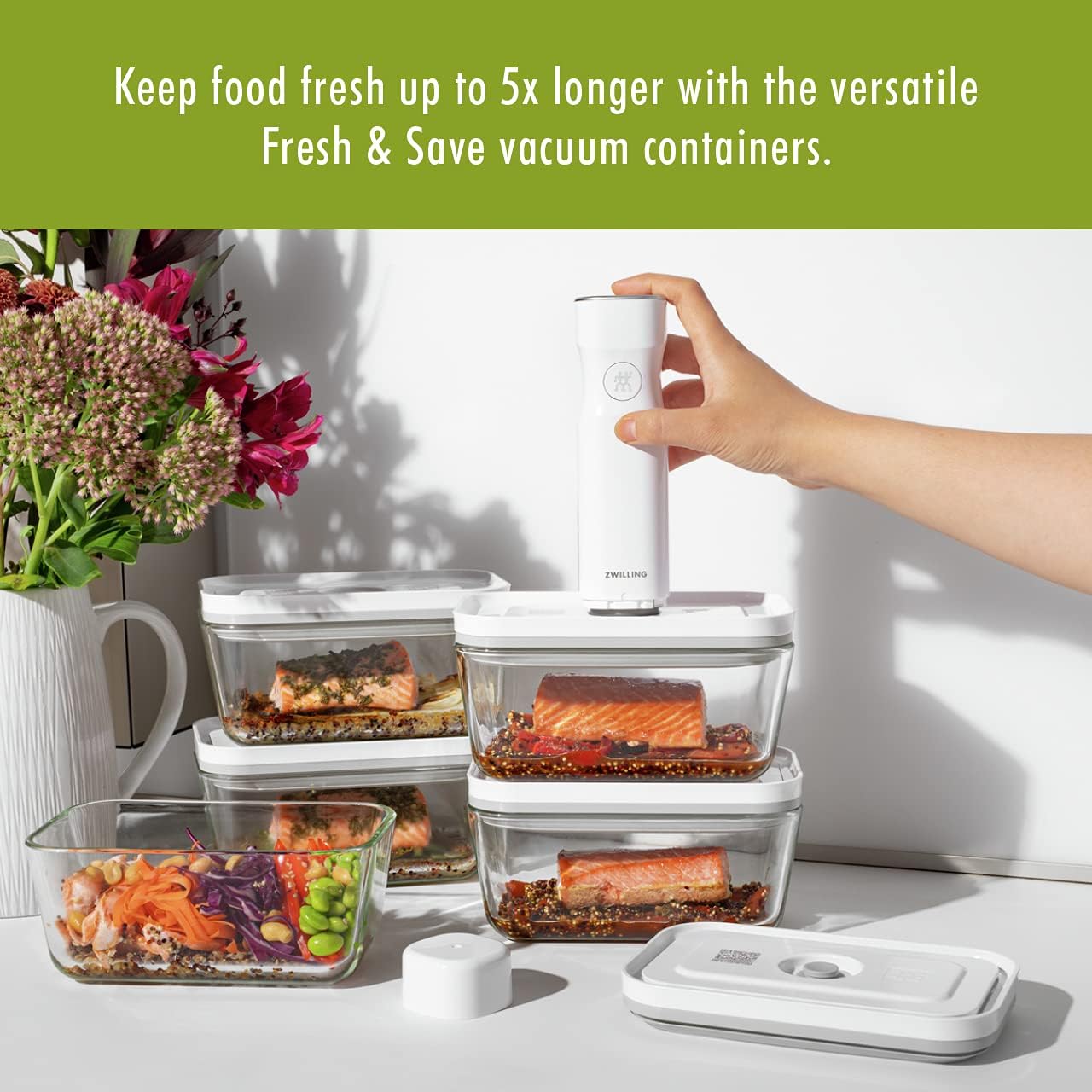 For food to stay fresh up to 5X longer, pump required (not included).
