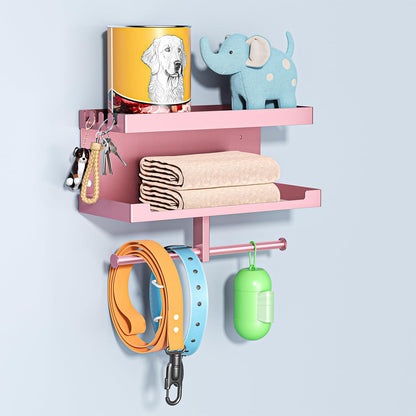 Dog Leash Holder for Wall, Leashes Hanger, Wall Mounted Dog Stuff Storage and Organizer, Metal Key Holder Pet Leash Hooks for Leashes, Training Treats, Chew Toys, Keys, Large (White)