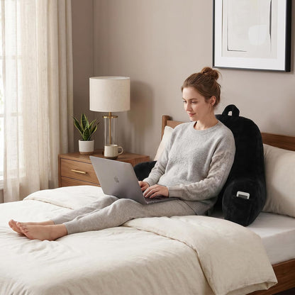 Reading Pillow with Arms for Sitting in Bed,Backrest,White Flannel,M | 17" Backrest Supports Back for College Students,Elbows & Forearms for Dorm Reading,Gaming,Watching TV