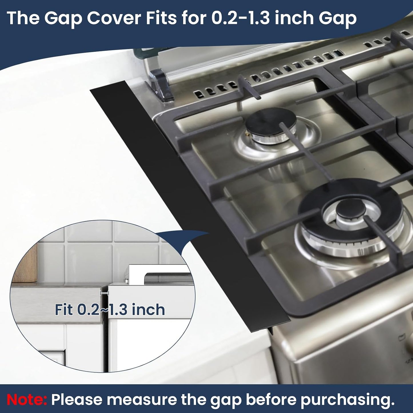 2PCS Kitchen Stove Counter Gap Covers Stainless Steel (13.8"-27.5" Black) | Cooktop Trim Kit, Stove Gap Guards, Oven Gap Filler, Easy to Clean, Heat Resistant & Effectively Protect Stove Gap Filler