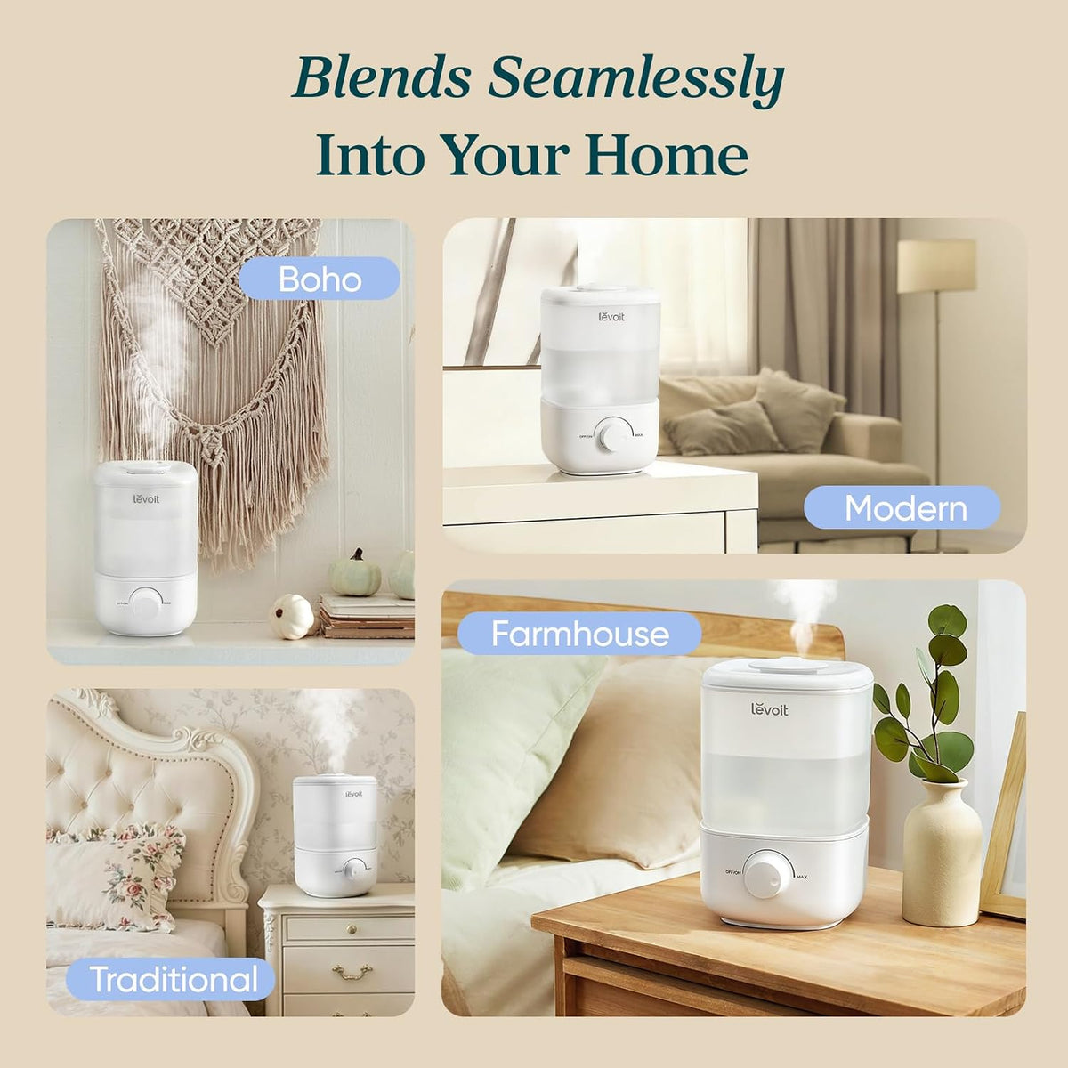 Levoit Humidifiers for Bedroom, Smart Warm and Cool Mist, Symptom Relief