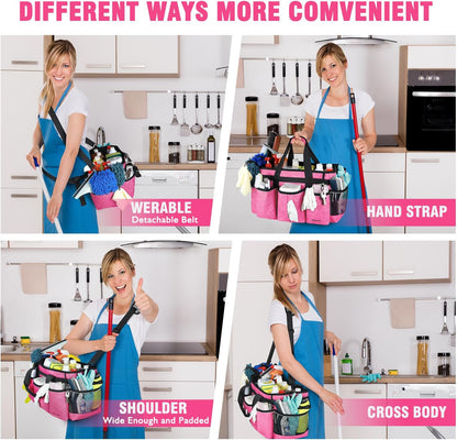 Wearable Cleaning Caddy Bag, Cleaning Caddy Supplies Organizer with Handles for Cleaners & Housekeeper, Under Sink & Car Cleaning Tool Organizers Bag with Adjustable Shoulder Strap&Waist Belt