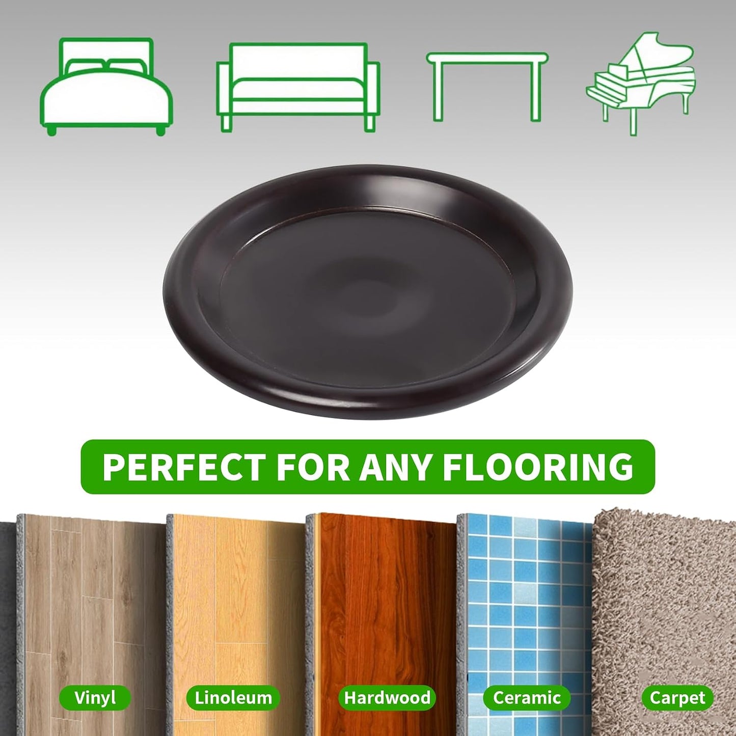 1 5/8" Round Carpet Bottom Furniture Caster Cups Furniture Coasters 24 Pack | Reusable Furniture Pads for Hardwood Floors, Carpet Sliders Floors Protectors to Tile or Laminate from Scratches, Brown/Gray