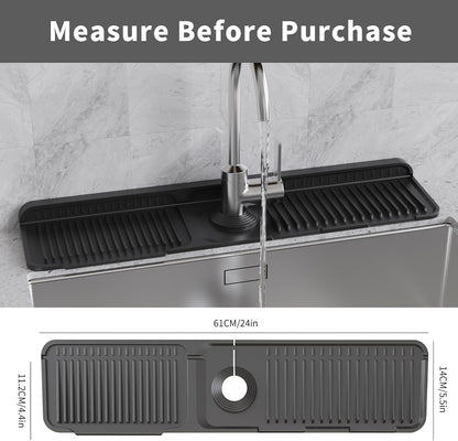 WAFT YEARN 24X5 Inch Silicone Durable Faucet Mat Kitchen Sink Splash Guard Draining Protector Tray Liner Absorbent Protective Counter Accessories For Sink Kitchen Bathroom Laundry Room Bar & RV Black