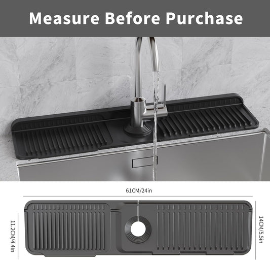WAFT YEARN 24X5 Inch Silicone Durable Faucet Mat Kitchen Sink Splash Guard Draining Protector Tray Liner Absorbent Protective Counter Accessories For Sink Kitchen Bathroom Laundry Room Bar & RV Black
