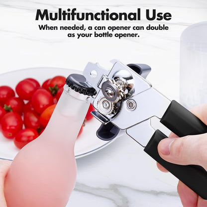 Can Opener Manual, COKORA Can Openers Hand Held with Comfort Anti-Slip Handles, Heavy Duty Stainless Steel Can Opener Smooth Edge and Bottle Openers, Easy Turn Can Openers for Seniors, Kitchen, Black