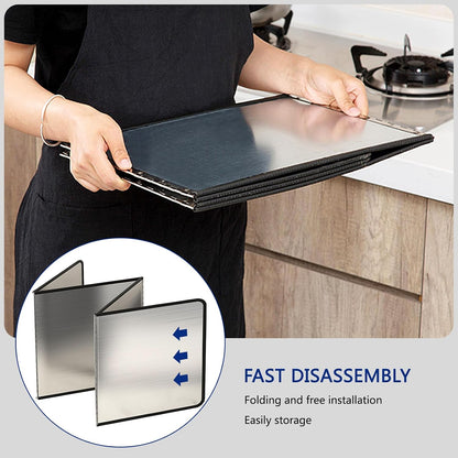 2 Pieces 2 Sided Grease Splatter Guard Foldable Splatter Guard for Stove Stainless Steel Oil Splatter Screens Backsplash for Wall Gas Range Frying Pan Camping(Size:11.8×15.7inches)