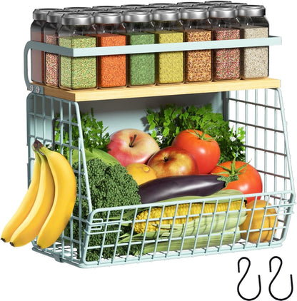 Magnetic Shelf for Fridge with Wood Lid, Fruit Potato and Onion Storage Bins, Pantry Organizers & Storage, Large Container Magnetic Spice Rack for Refrigerator, Kitchen Counter, Cabinet | Strong magnet holds 50lbs, ventilated bin for produce, versatile