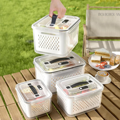 3Pack Fridge Food Storage Container Set with Lids with Strainer, Fruit Vegetable Storage Containers Keep Fruits, Vegetables, Berry, Meat Fresh longer, BPA-Free Plastic Produce Keepers
