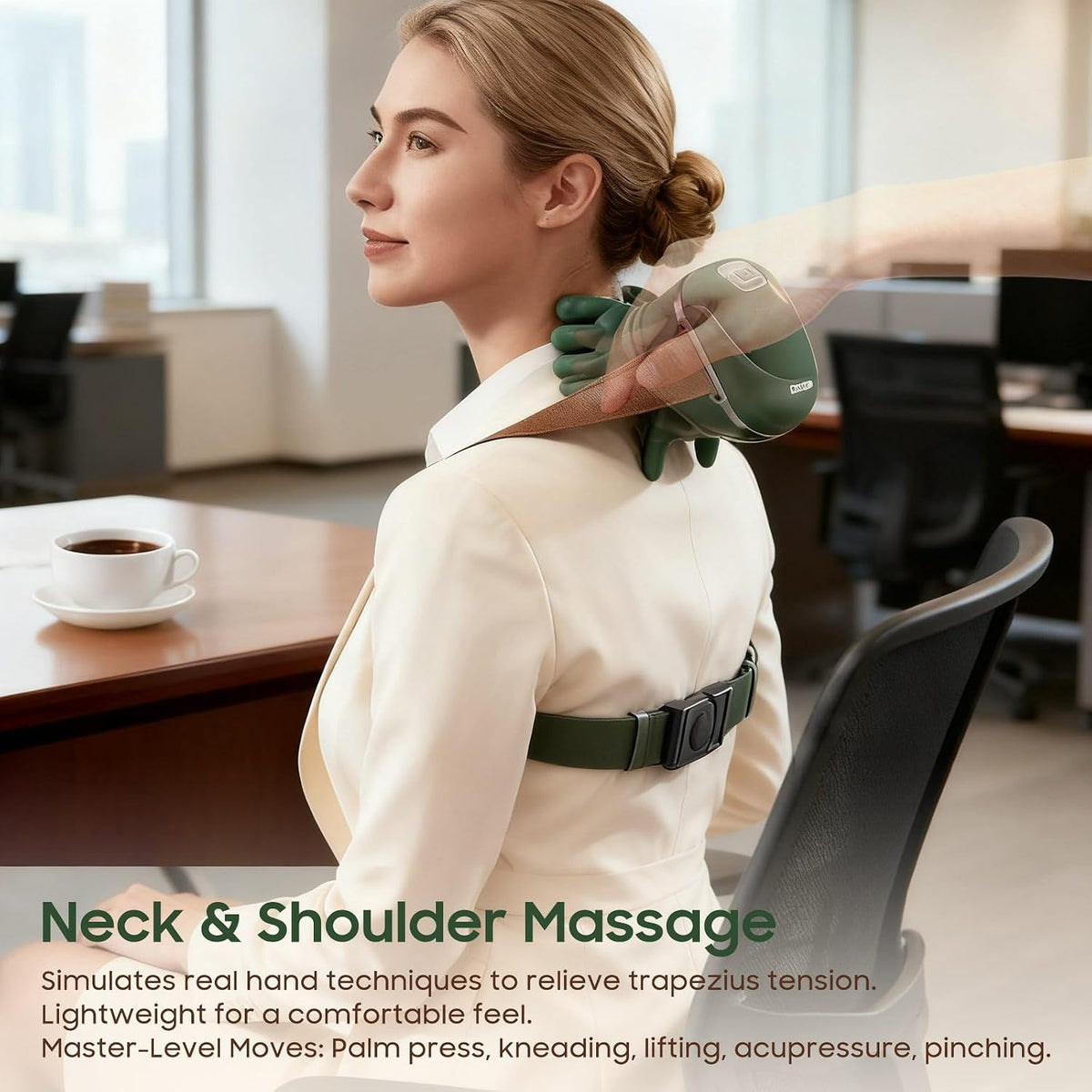 Hand Neck Massager with Fingers, Shoulder and Neck Massager with Hands, Bionic Heated Massager, Deep Tissue Massage, Shoulder & Cervical Relief, Relax Muscle Tension, Hands-Free, Portable