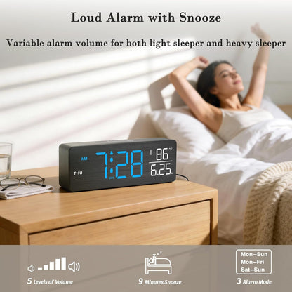 DreamSky Wooden Digital Alarm Clock for Bedroom with Large Numbers