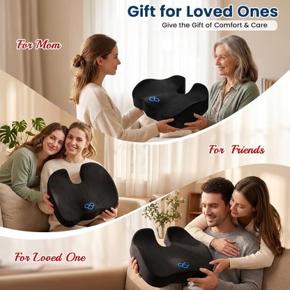 BlissTrends Memory Foam Seat Cushion for Office Chair & Car Seat, Black | 4.7in Ergonomic Tailbone & Sciatica Support with Removable Velvet Cover for Pressure Relief and Long Sitting Comfort