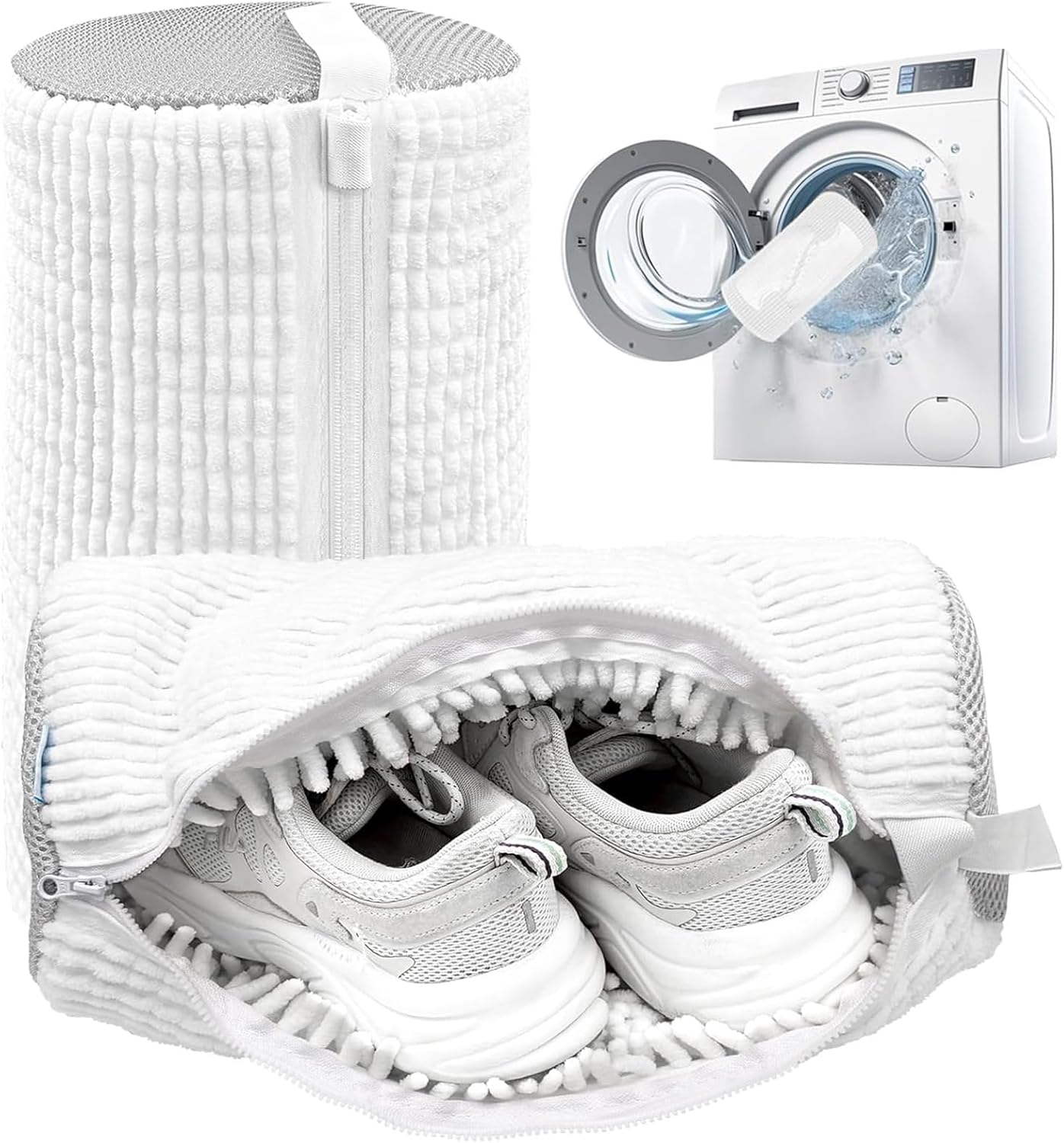 Shoe Washing Machine Bag,Laundry Shoe Bag for Washer and Dryer,Reusable Shoe Cleaning Bag for Sneakers,Tennis Shoes,With Self-locking Zipper, Microfiber Inside,Include Shoe Bag (Pro Grey - 1 Pack)